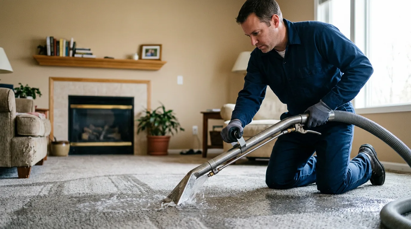 Water damage restoration technician working near Hewitt, NJ